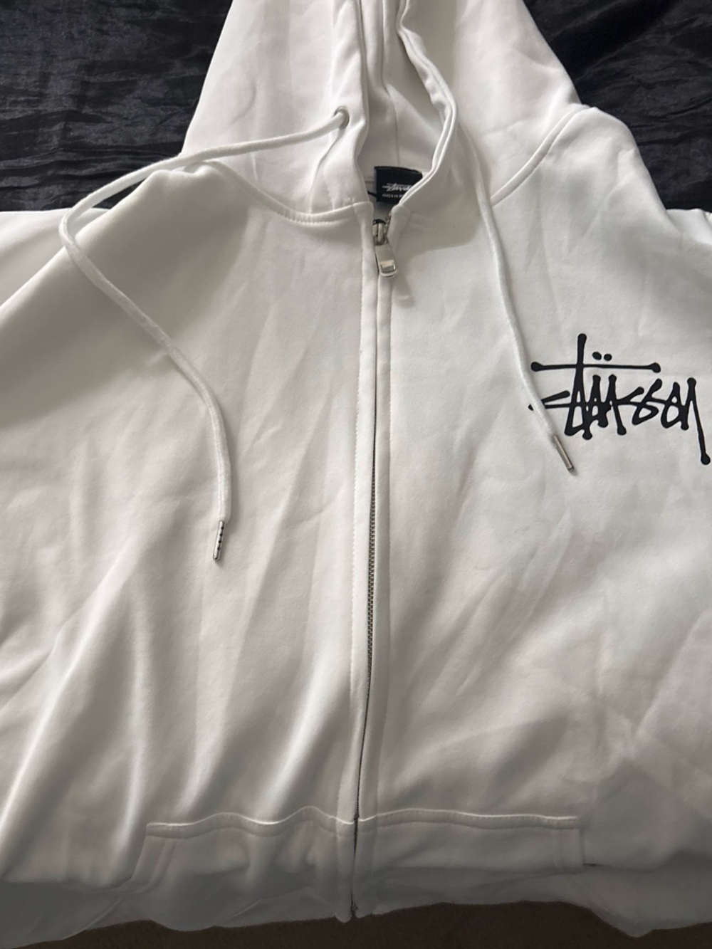 Stussy White Zip-Up Hoodie Jacket